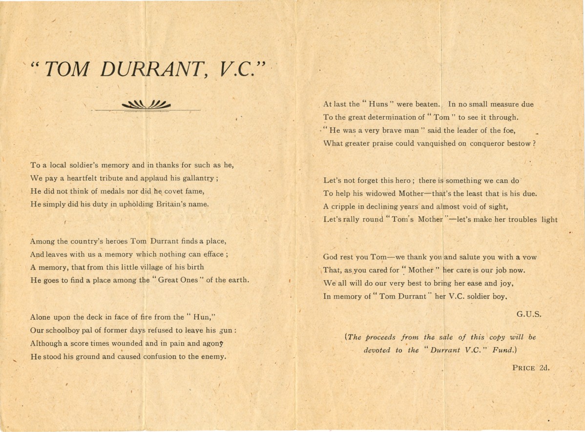 Poem about Tom Durrant VC