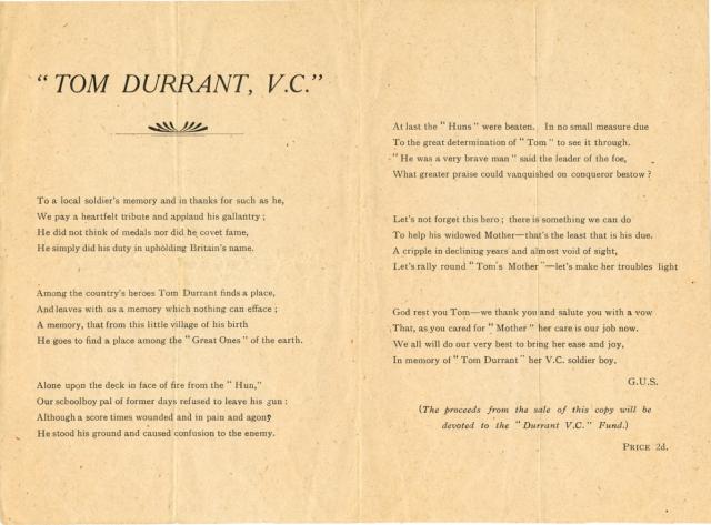 Poem about Tom Durrant VC