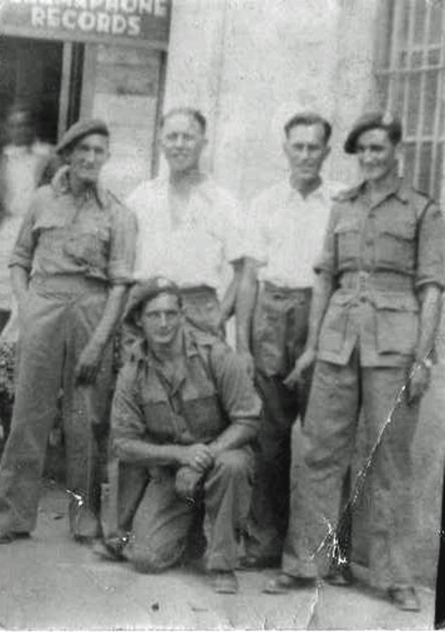 Dick Hawkins (standing 2nd right) and others - No.1 Commando.