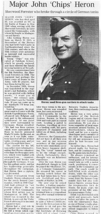 Newspaper article about Major Heron, MC, No.5 Commando