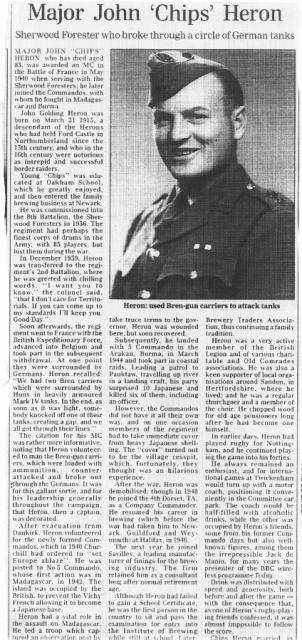Newspaper article about Major Heron, MC, No.5 Commando