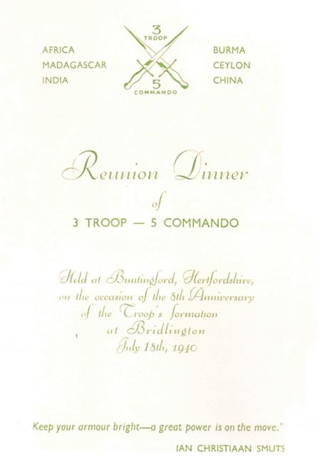 Reunion Dinner of 3 Troop, No5 Cdo, 1948