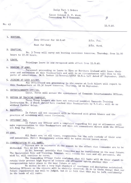 Daily Part I Orders, No5 Cdo, 11 Sept 1940