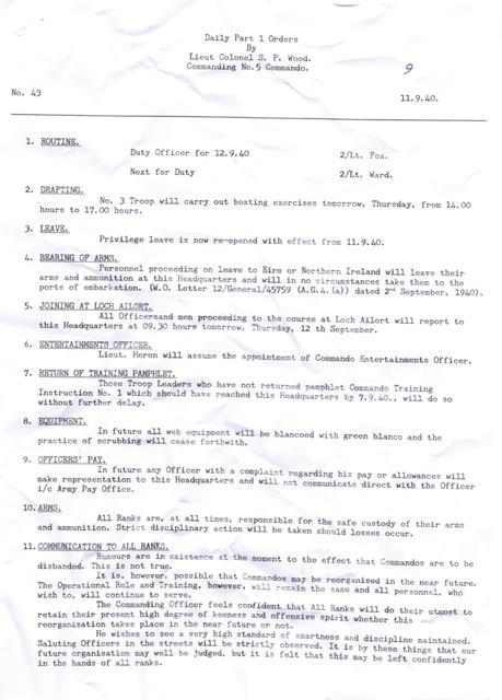 Daily Part I Orders, No5 Cdo, 11 Sept 1940