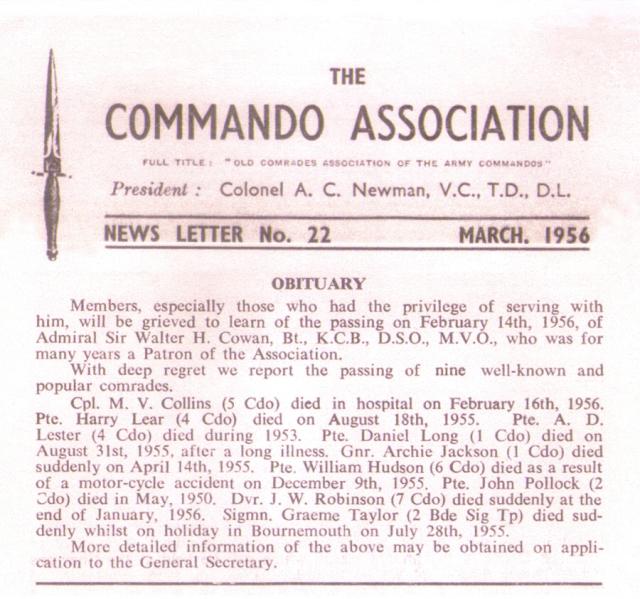 Commando Association Newsletter, March 1956
