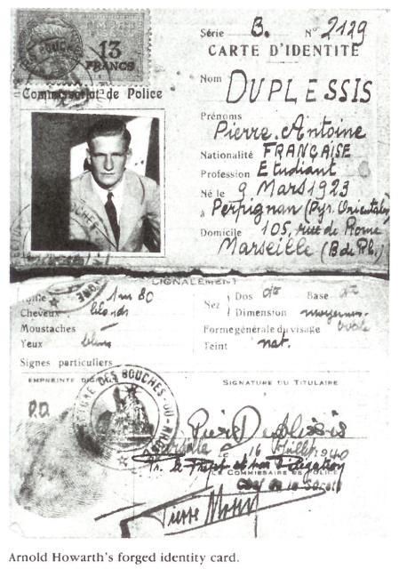 False French ID card used by Arnold Howarth 2 Cdo. during his escape