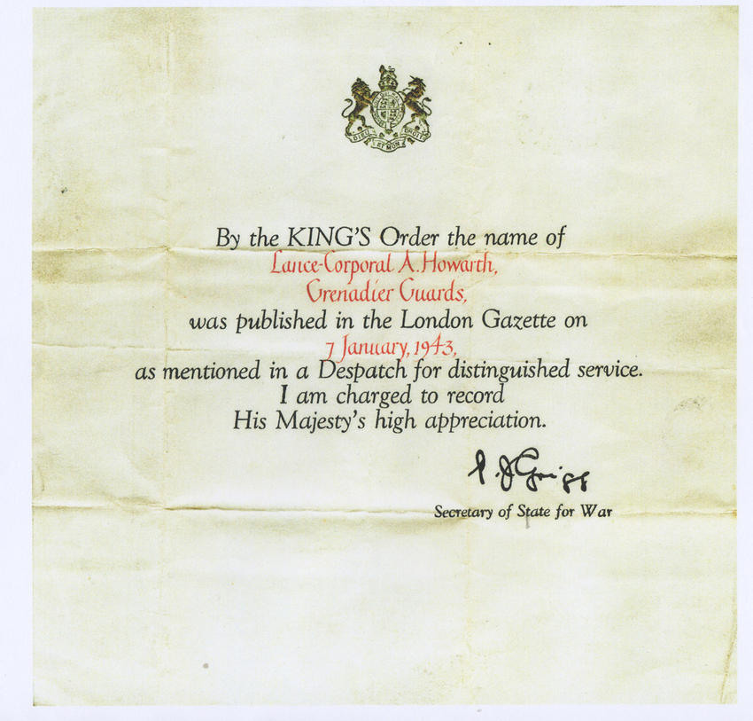 Mention in Despatches - LSgt. Arnold Howarth B.E.M.