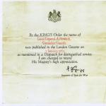 Mention in Despatches - LSgt. Arnold Howarth B.E.M.