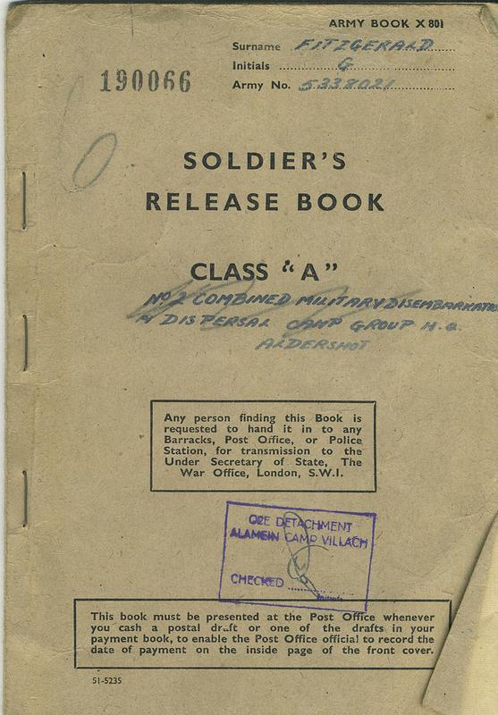 Soldiers Release Book for Gerald Fitzgerald No.2 Cdo.