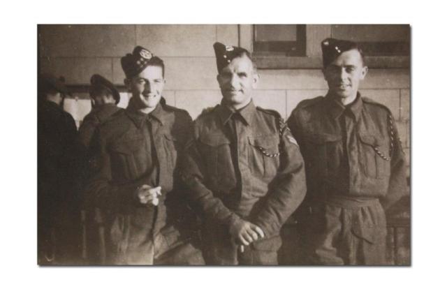 Ken McAllister, 'Dabba' Jones, Pete Morland, No.2 Commando HQ. Ayr, 1942.
