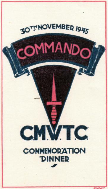 Front cover of the CMWTC Commemorative Dinner booklet 30Nov 1945.