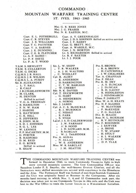 A brief history of the CMWTC (page1 ) with a nominal roll of staff