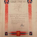 Norway Certificate for Gnr. Thomas Campbell No.3 Cdo and SSRF