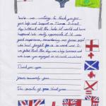 Letter of thanks from pupils after the event for Tom Durrant VC