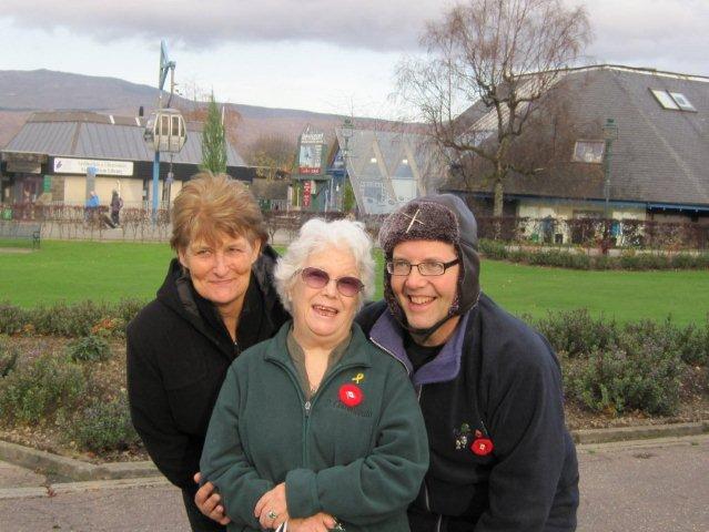 Janet Bishop flanked by Hazel and Steve Donnison