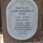 Headstone of Brigadier R.J.F. Tod CBE, DSO*, No.9 Commando