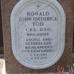 Headstone of Brigadier Ronald John Frederick Tod C.B.E, D.S.O. and Bar of No9 Commando