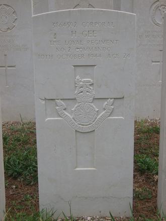 Corporal Harold Gee grave, No.2 Commando. Tirana Park Memorial Cemetery.