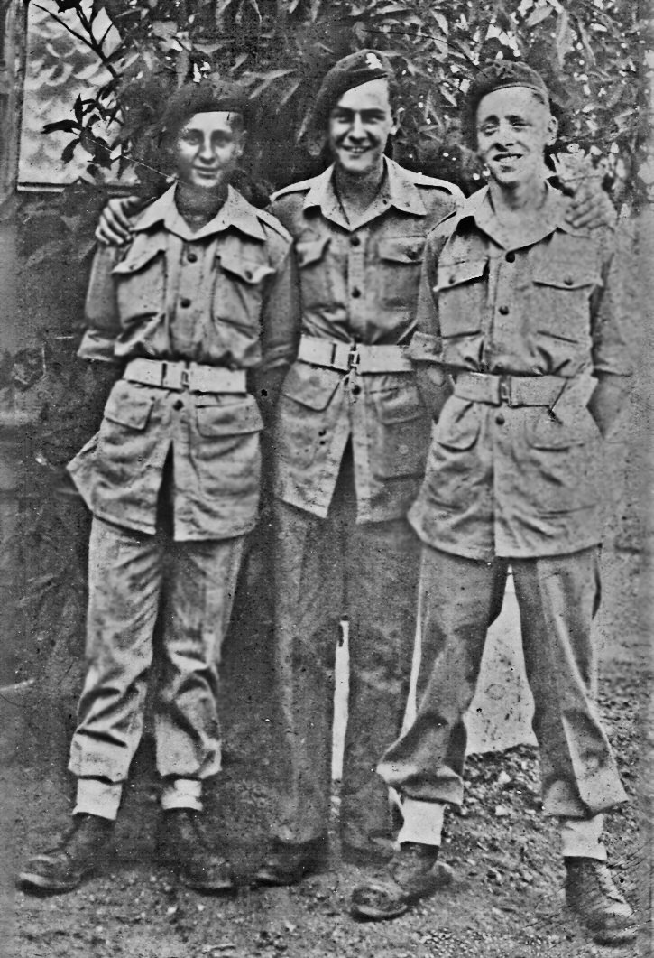 Rfn Geoff Hill, Pte Sid Lynn, Rfn Mick Collins, No.5 Cdo. 5 Troop, India 1944.
