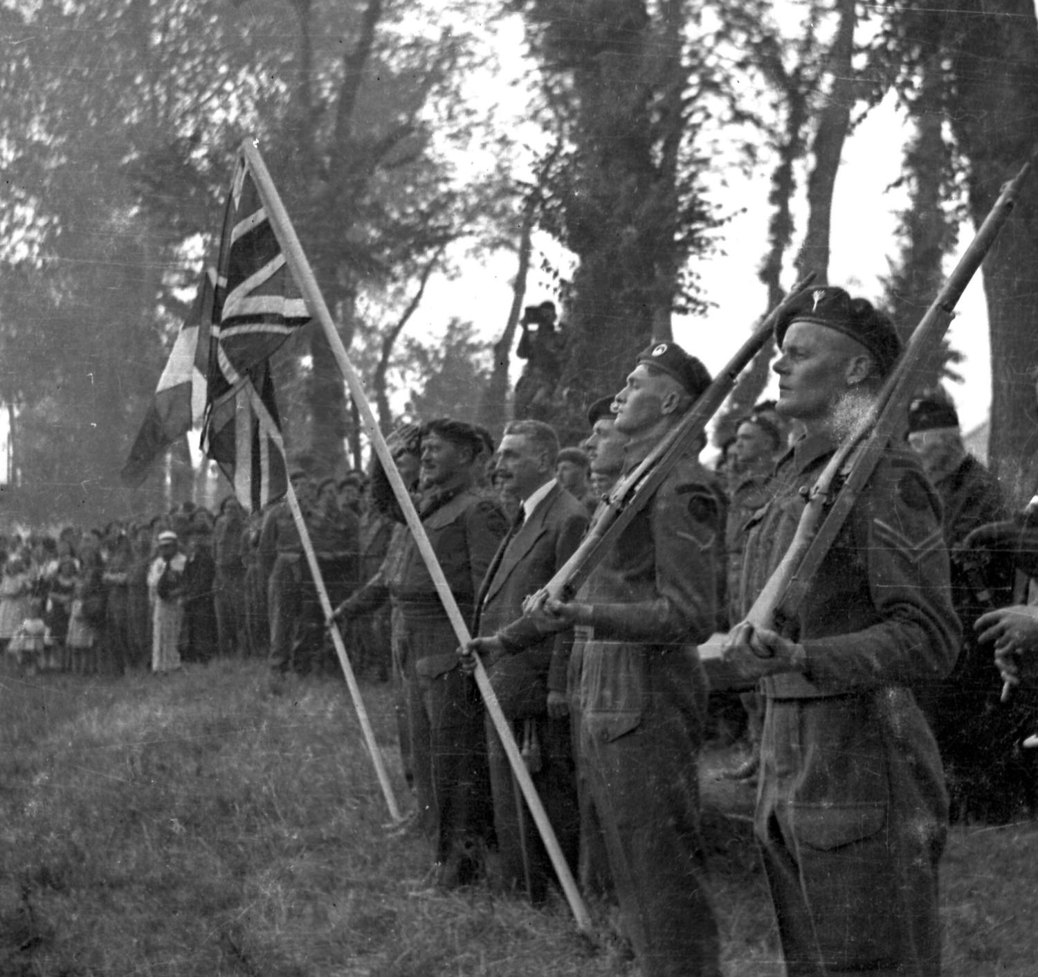 Brig. John Durnford Slater takes the salute Le Plein, Amfreville 14th July 1944
