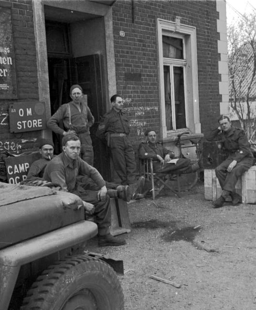 Sgt. Charles Grosser and others, No.1 SS Brigade HQ - o/s the Quartermaster Store