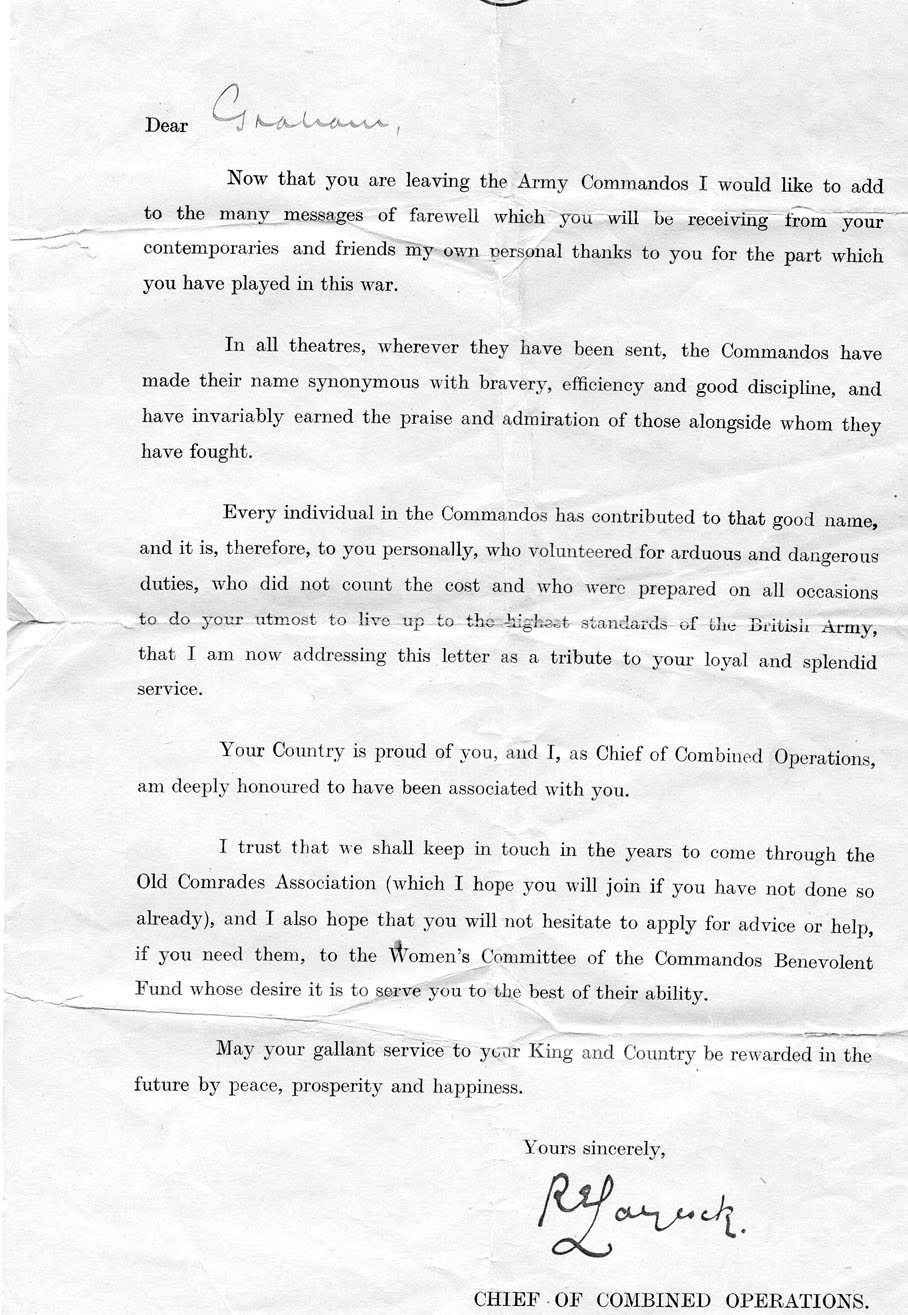 Commando testimonial for L/Sgt George Graham No.4 Cdo.