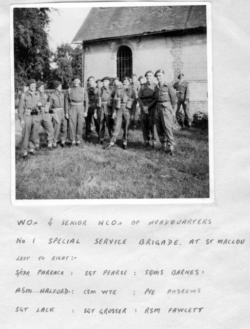Warrant Officers and NCO's of No.1 Special Service Bde HQ at St Maclou Church, Normandy