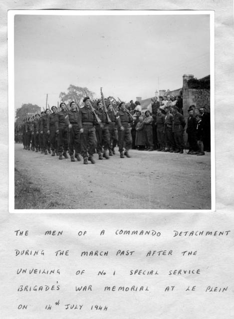 Commando march past after the unveiling of the No.1 SS Bde War Memorial at le Plein