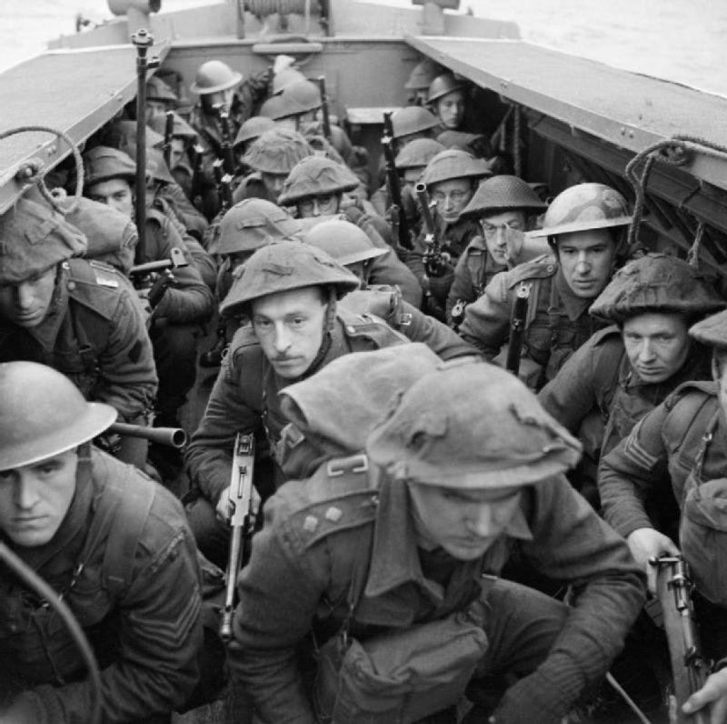 Army Commandos in a landing craft during training in Scotland, 28 February 1942.
