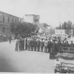 Church parade on quay at Cos in honour of 5 parachutists killed in raid on sept 44