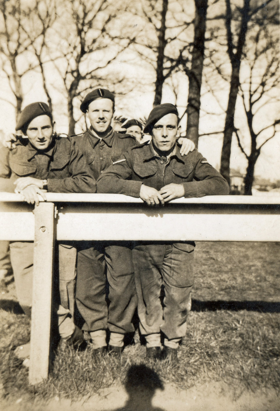 No.2 Commandos Ben Fryer, Bill Aspey, and John Stewart, at the old Ayr Racecourse.