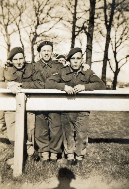No.2 Commandos Ben Fryer, Bill Aspey, and John Stewart, at the old Ayr Racecourse.