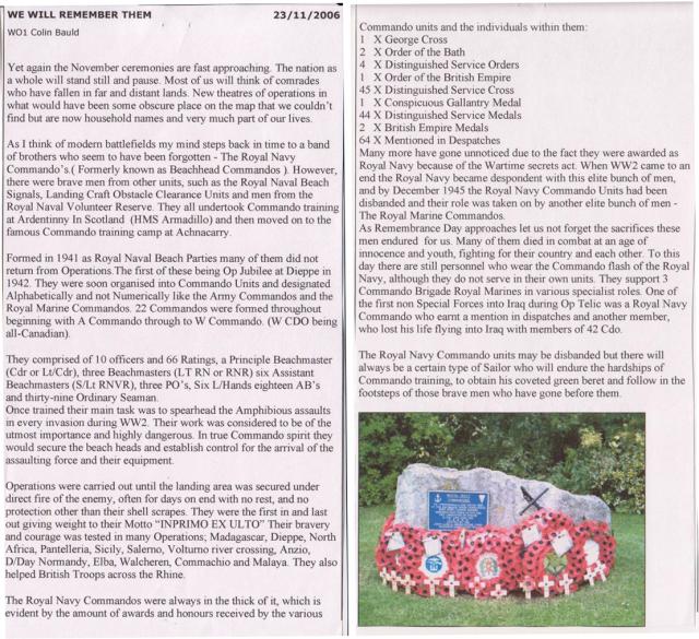 Article on the RN Beach Commandos dated 23/11/2006