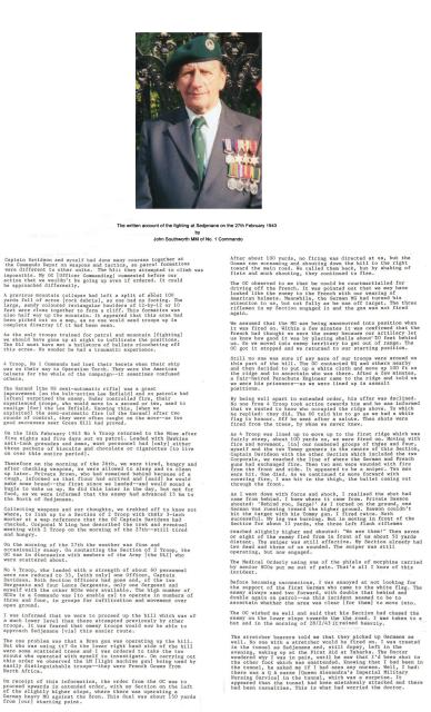 Recollections of Sedjenane by John Southworth MM, No.1 Cdo.