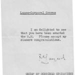 Letter from Laycock to LCpl Groves MM No.2 Cdo.
