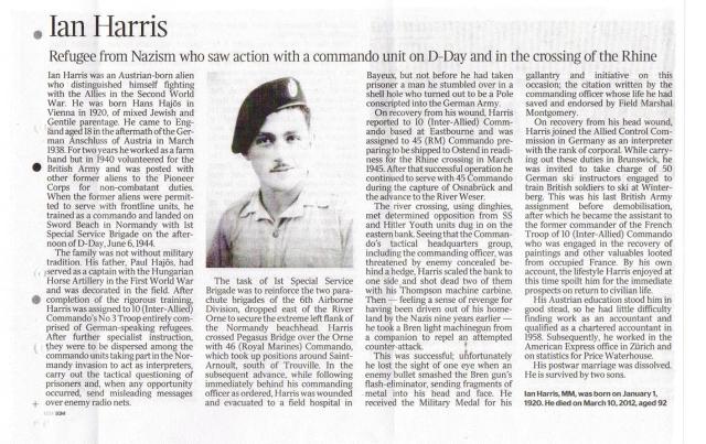 Cpl. Ian Walter Harris MM (born Hans Hajos), No.10 (IA) Commando 3 troop.