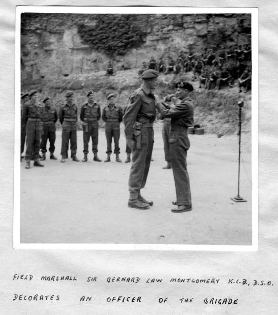 Field Marshall Montgomery decorates an officer of No.1 Special Service Brigade
