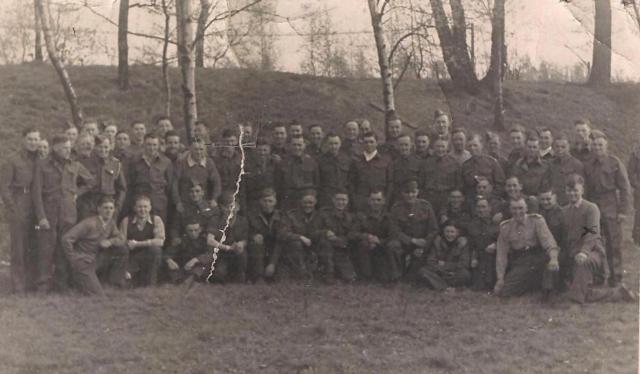 Charles Cox (extreme right marked X) No.7 Cdo, and others, Stalag IV-A