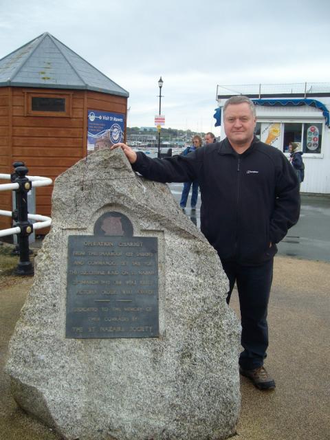 Al Carruthers (29 Cdo RA) by the Op Chariot Memorial in Falmouth