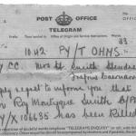 Official Telegram advising of the death of Cpl. Roy Montague Smith 43RM Commando.