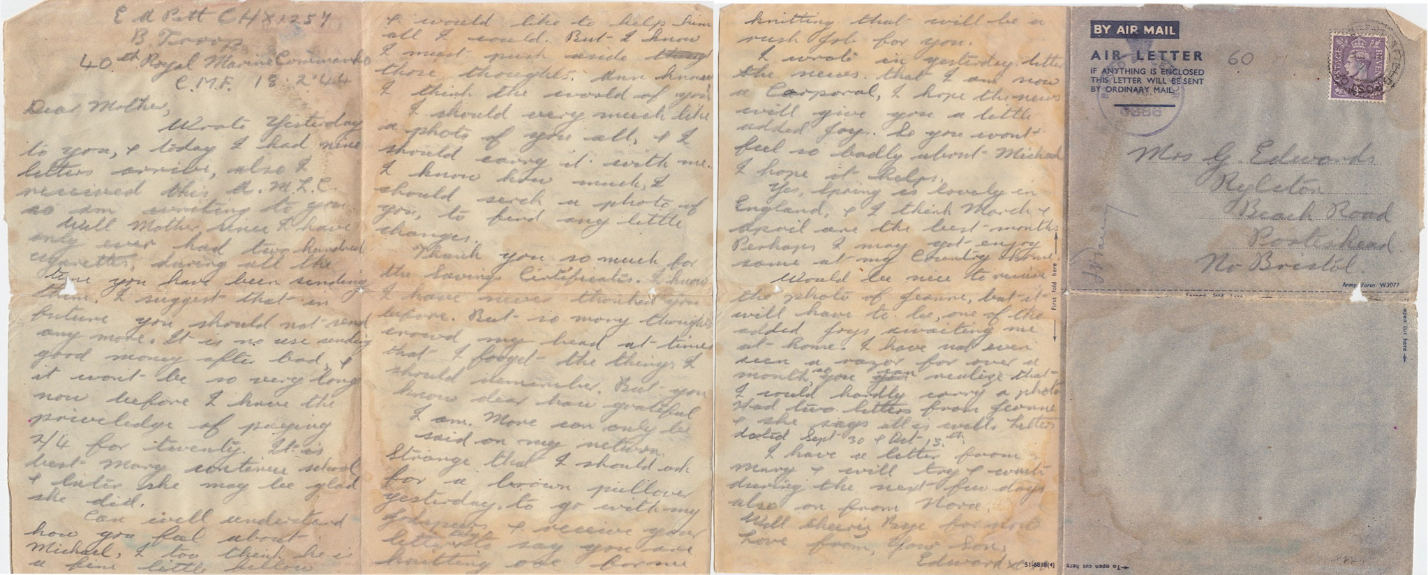 Letter home dated 18/2/44