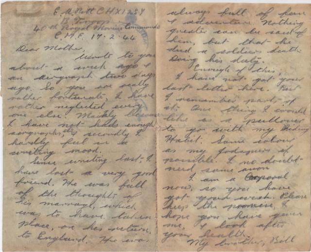 Letter home dated 17/2/44