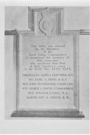 North Riding Constabulary Memorial Plaque