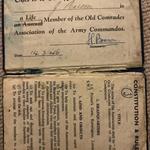 Commando Association membership card for Joe Pearson No.6 Commando