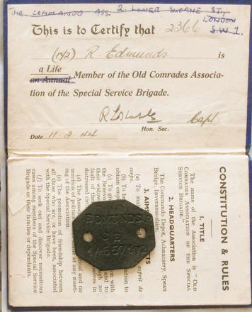 Commando Association Membership Card for Pte. Russell Edmunds