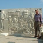 Arnold Wheeldon at the memorial at Queen sector Sword beach