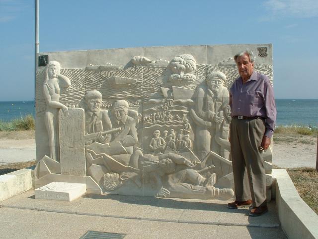 Arnold Wheeldon at the memorial at Queen sector Sword beach