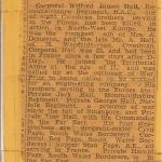 Newspaper report on the death of Wifred Hall, brother of Tom Hall (No.1 Cdo)