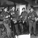 Sgt 'Nutty' Edwards (left), Cpl Fred Farrington (3rd from left) 30AU at Buxtehude
