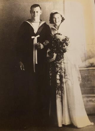 Patrick James Moore, RN Beach Commando 'C' and his wife Betty